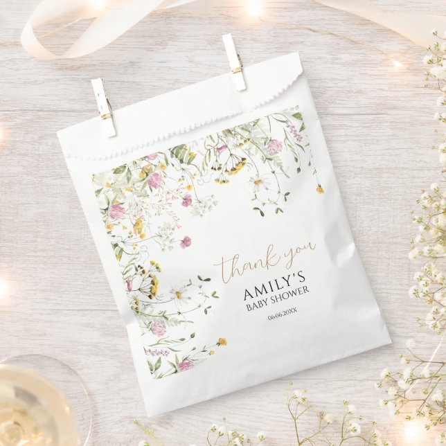 Baby Shower Pink & Yellow Wildflowers Favour Bags (Clipped)