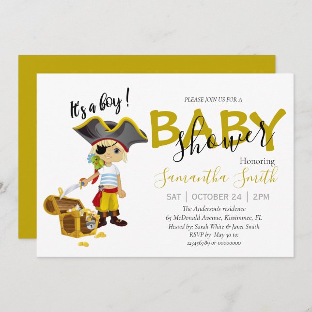 Baby Shower pirate boy  Announcement (Front/Back)
