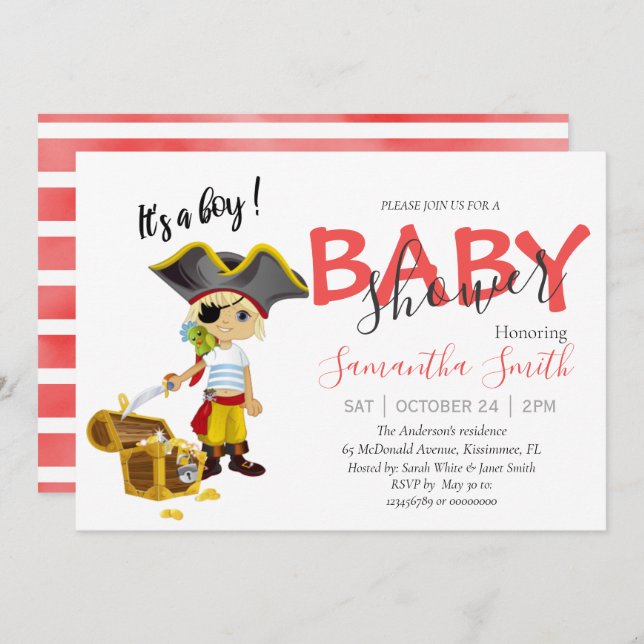 Baby Shower pirate boy  Announcement (Front/Back)