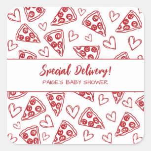 Baby Shower Pizza Party Italian Special Delivery Square Sticker