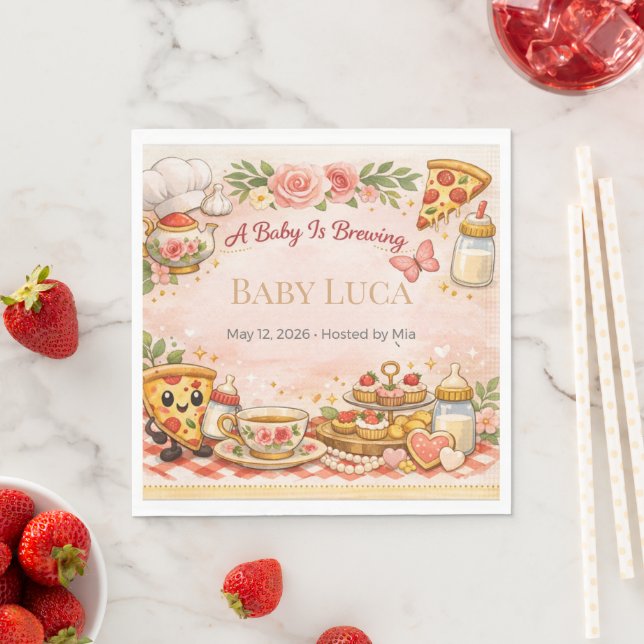 Baby Shower Pizza Theme Invite Funny Cute Napkin (Insitu)