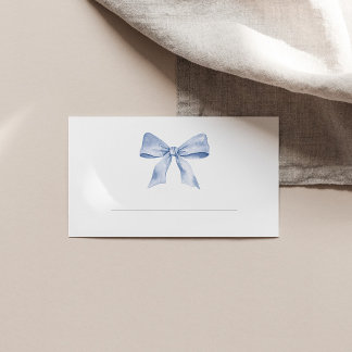 Baby shower place card with dusty blue bow