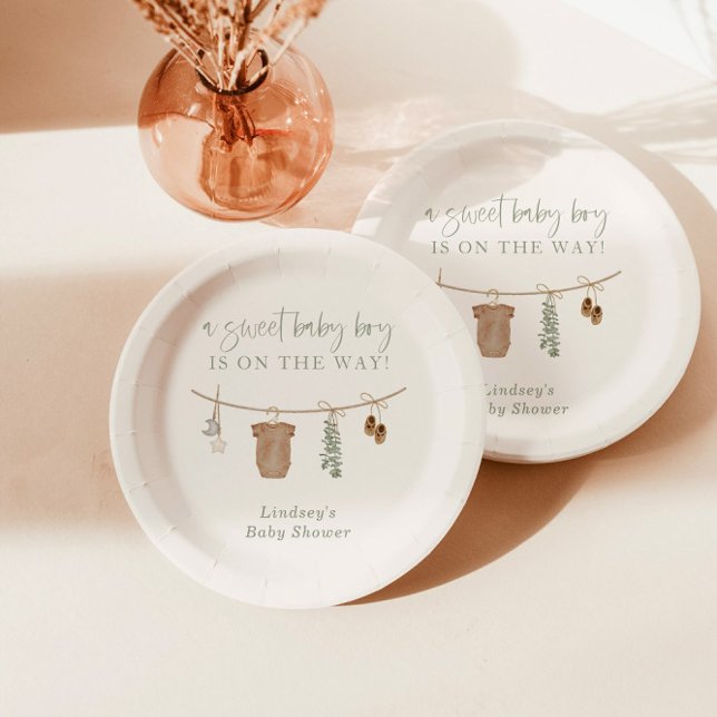 Baby Shower Plate, Boho Boy Baby Shower Decor Paper Plate (Creator Uploaded)