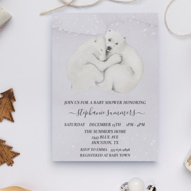 Baby Shower Polar Bear Cubs Winter Watercolor Invitation (Creator Uploaded)