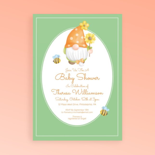 Baby Shower | Polka Dot Gnome Bumble Bee Invitation (Creator Uploaded)