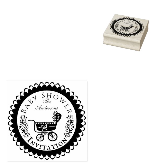 Baby Shower Pram Rubber Stamp (Stamped)