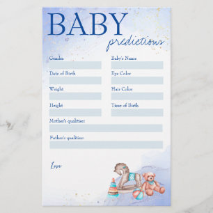 Baby shower prediction game blue baby boy stationery