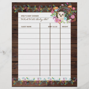 Baby Shower Prediction Game - Hedgehog Flowers