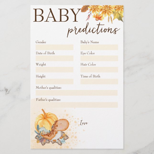 Baby shower prediction game little pumpkin stationery (Front)