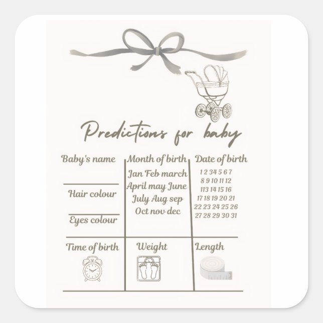 Baby Shower Prediction Sticker (Front)