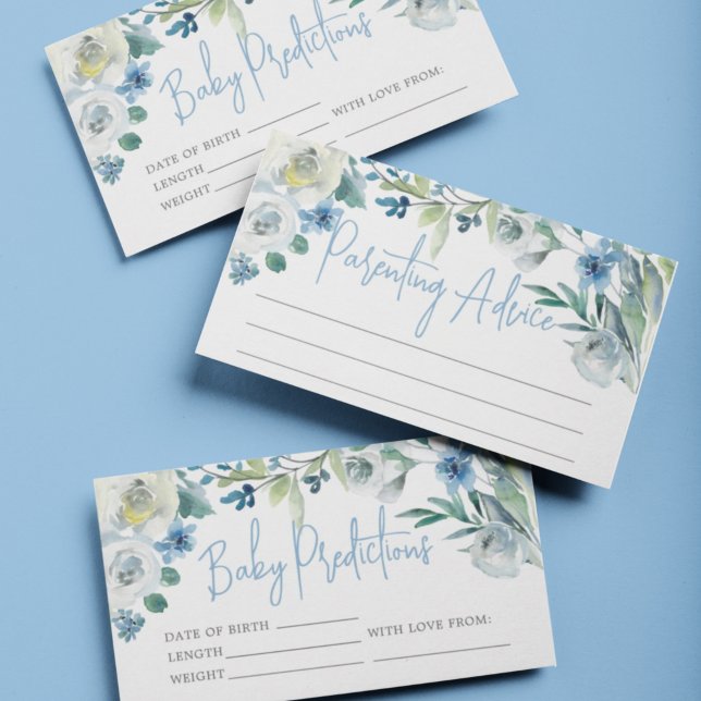 Baby Shower Predictions Advice Cute Blue Floral Enclosure Card (Creator Uploaded)
