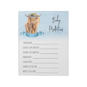 Baby Shower Predictions Game Highland cow Blue  Notepad