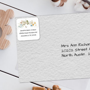 Baby Shower Pretty Colourful Floral Address Square Sticker