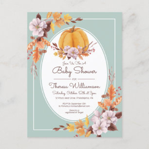 Baby Shower   Pretty Watercolor Autumn Invitation Postcard