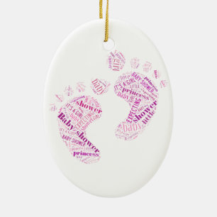 Baby shower princess baby girl pink foots print ceramic ornament