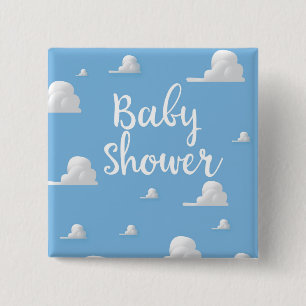 Baby Shower Puffy White Clouds 15 Cm Square Badge