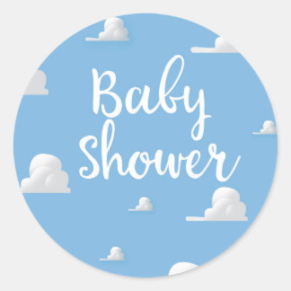 Baby Shower Puffy White Clouds Classic Round Sticker