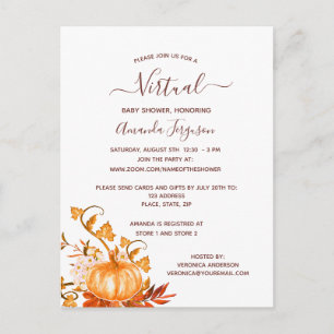 Baby Shower pumpkin fall golden virtual invitation Postcard