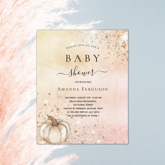 Baby shower pumpkin rose gold budget invitation flyer (Creator Uploaded)