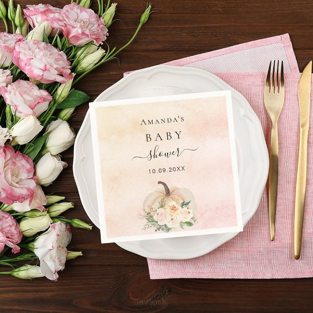 Baby Shower pumpkin rose gold cream blush Napkin (Creator Uploaded)