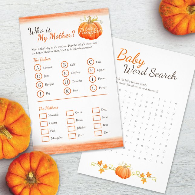 Baby shower pumpkin word search match game flyer (Creator Uploaded)