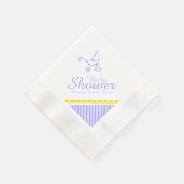 Baby shower purple blue stroller name paper napkin (Corner)