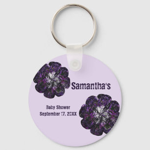 Baby Shower Purple Flowers Floral Baby Girl Key Ring