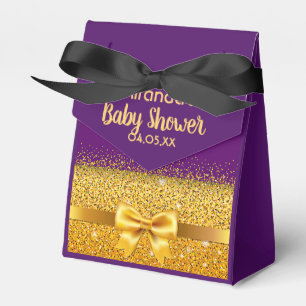 Baby Shower purple gold girl monogram name Favour Box