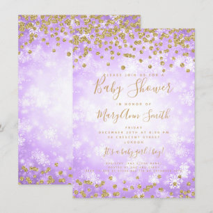 Baby Shower Purple Gold Glitter Winter Wonderland Invitation