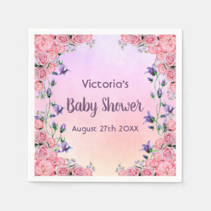 Baby shower purple pink florals bluebells napkin