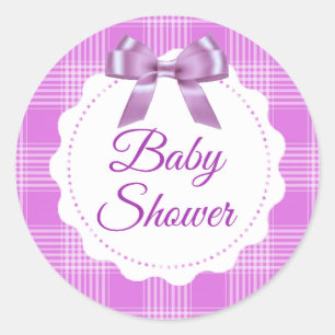 Baby Shower Purple Plaid and Bow Stickers