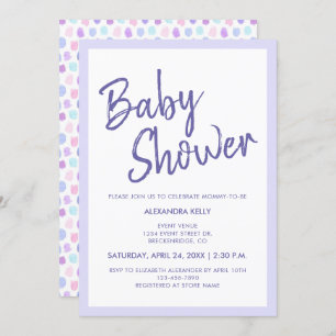 Baby Shower Purple Typography Watercolor Pastels Invitation