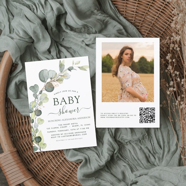 Baby Shower QR Code Photo Greenery Eucalyptus (Creator Uploaded)