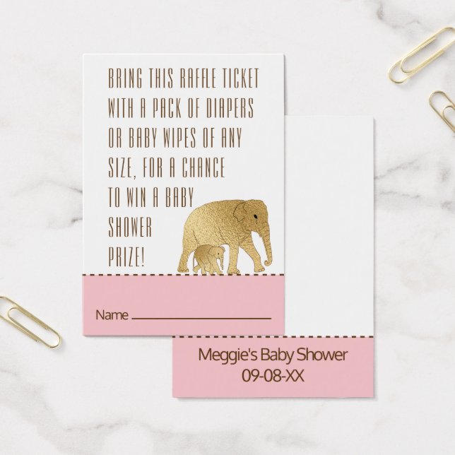 Baby Shower Raffle Ticket Elephant Gold Pink (Office)