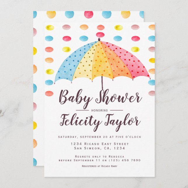 Baby Shower Rainbow Dots Umbrella Invitation (Front/Back)