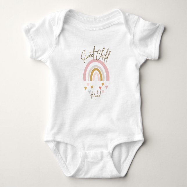 Baby Shower Rainbow Hearts Pink Bodysuit (Front)