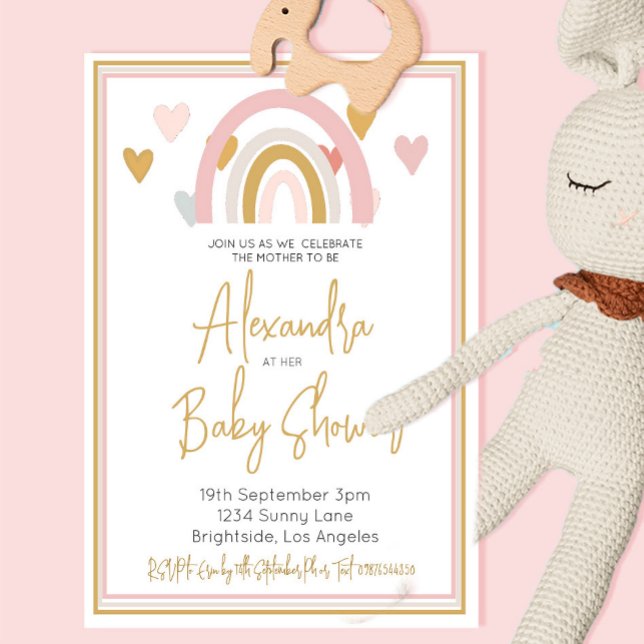 Baby Shower Rainbow Hearts Pink Invitation (Creator Uploaded)