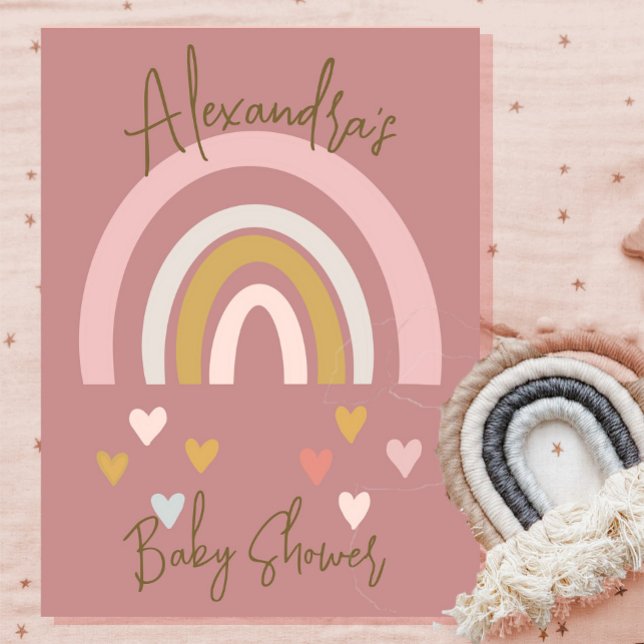 Baby Shower Rainbow Hearts Soft Pink Invitation (Creator Uploaded)