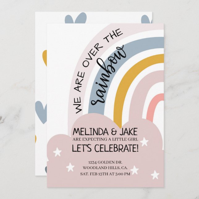 BABY SHOWER|RAINBOW INVITE|Coed Shower|Pastels Invitation (Front/Back)