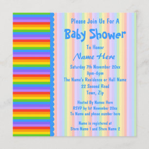 Baby Shower, Rainbow Stripes Pattern. Invitation