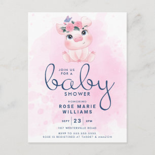 BABY SHOWER   Rainbow Watercolor Pig Postcard