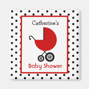 Baby Shower - Red Carriage and Polka Dot Magnet