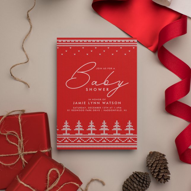 BABY SHOWER |  Red Knit Christmas Tree Sweater Invitation (Creator Uploaded)