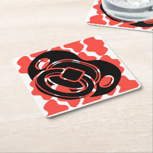 Baby Shower Red & White Pacifier Square Paper Coaster