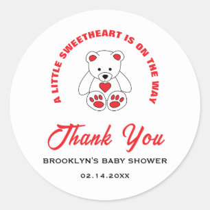 Baby Shower Red White Teddy Bear Little Sweetheart Classic Round Sticker