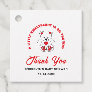 Baby Shower Red White Teddy Bear Little Sweetheart Favour Tags