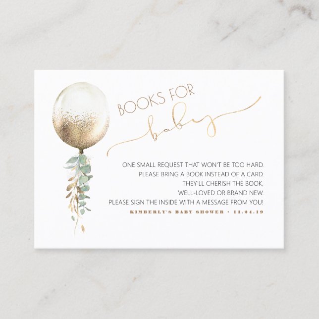 Baby Shower Request -Gold Balloon Greenery Garland Business Card (Front)