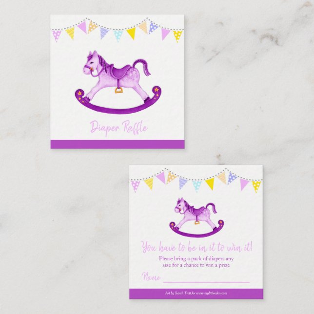 Baby shower rocking horse art diaper raffle cards (Front/Back)