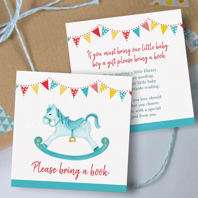 Baby shower rocking horse book aqua request cards (Creator Uploaded)
