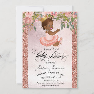 Baby Shower Rose Gold African American  Invitation